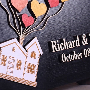 Flying house wedding guest book alternative Up House movie inspired 3d Custom wedding guestbook Wood sign in ballons Unique guest book