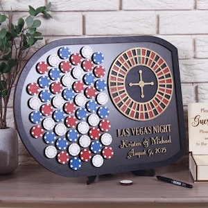 Custom Magnetic Guest Book – Casino Roulette Table with Chips for Wishes, Wedding & Anniversary Guest Book Alternative