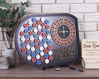 Custom Magnetic Guest Book – Casino Roulette Table with Chips for Wishes, Wedding & Anniversary Guest Book Alternative