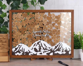 Mountain Wedding Drop Box - Custom Guest Book Alternative with Hearts - Rustic Wooden Decor
