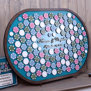 Poker bruiloft gastenboek alternatief 3d houten bord AANGEPASTE BESTELLING Pokertafel met clips voor wensen Gepersonaliseerd bruiloftsgastenboek