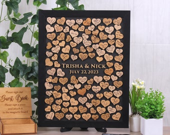 Magnetic wedding guest book alternative Rustic hearts for signing Wooden wedding guestbook Custom colors and pieces Magnet display board