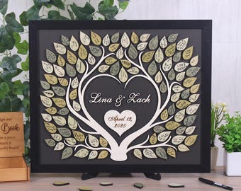 Custom Magnetic Wedding Guest Book – Heart Tree with Sage Green Leaves for Wishes - Wedding Decor Ideas