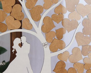 Libro Degli Ospiti Alternativo In Legno Per Matrimonio - Albero A Cuore Con 50 Cuori In Legno E Portafoto Incluso