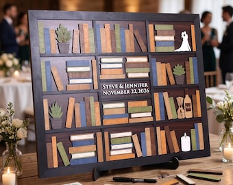 Bookshelf Magnetic Wedding Guest Book Alternative, Book Lover Guest Book, Personalized Library Wedding Decor, Literary Wedding Sign