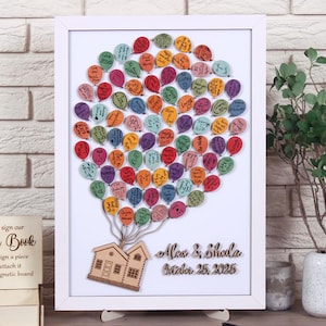 Custom Magnetic Guest Book - Up House with Balloons, Wedding Guest Book Alternative, Unique Sign-in Book for Wedding, Anniversary Birthday