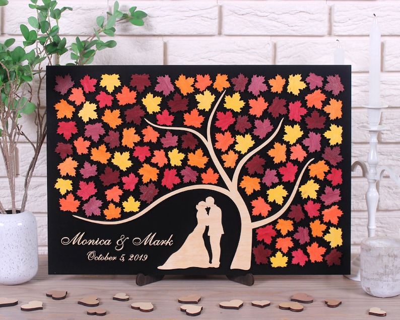 Autumn wedding guestbook alternative Tree of maple leaves guest book 3D wood sign in book Fall wedding theme Custom rustic guestbook 