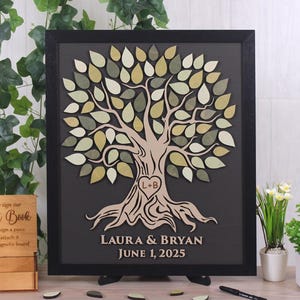 Magnetic wedding guest book alternative with Wooden Tree and Leaves for signing Custom Wedding Decor