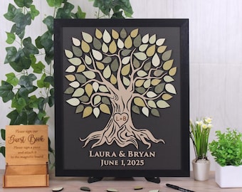 Magnetic wedding guest book alternative with Wooden Tree and Leaves for signing Custom Wedding Decor