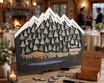 Magnetic Mountain Guest Book Alternative, 3D Wood Forest Wedding Sign In, Adventure Hiking Decor, National Park Couple Keepsake