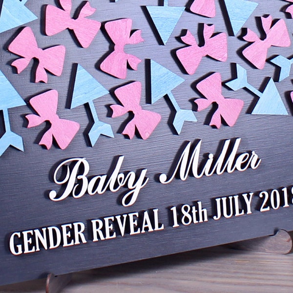 Bows and arrows gender reveal party Baby shower guestbook wood 3d gender reveal sign Boy or girl reveal He or she Gender reveal games