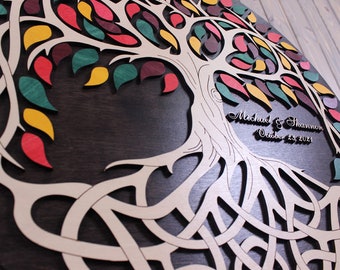 Wedding guest book alternative Celtic Round Tree of Life  CUSTOM ORDER 3d wood guestbook Round wall sign Personalized wedding fall theme