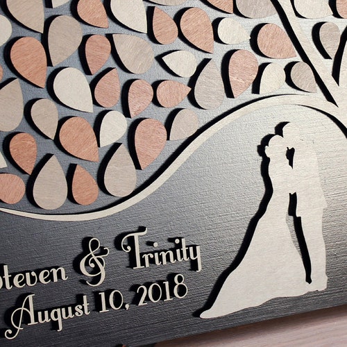 Custom wedding guest book shops alternative Tree of leaves 3d guestbook wooden sign Personalized rustic wedding gift ideas Couple silhouette