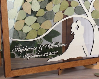 Tree Leaves Wedding GuestBook Alternative Wedding Drop Box 3d guestbook Couple Silhouette Wood Sign