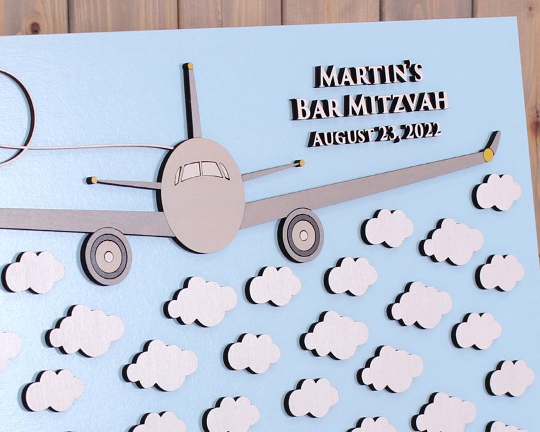 Airplane Bar and Bat Mitzvah Guest Book Alternative Pilot Retirement, Airplane Cloud Wedding