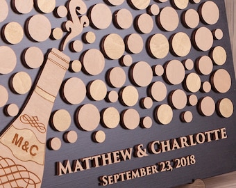 Wood wedding guest book alternative Champagne bottle Gold and Beige Wedding Theme 3D Unique Guestbook Custom guest book Rustic wedding sign