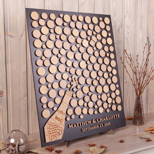 Wood wedding guest book alternative Champagne bottle Gold and Beige Wedding Theme 3D Unique Guestbook Custom guest book Rustic wedding sign