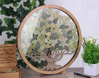 Tree Leaves Rustic Wedding Guestbook Alternative Tree Guest Book Custom Circle guestbook Sign Guest Book DropBox Green Leaves Guest Book