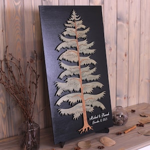 Libro degli ospiti per matrimonio personalizzato in pino alternativo Libro degli ospiti per matrimonio in legno Regalo di matrimonio memorabile Albero di Natale Tema matrimonio foresta