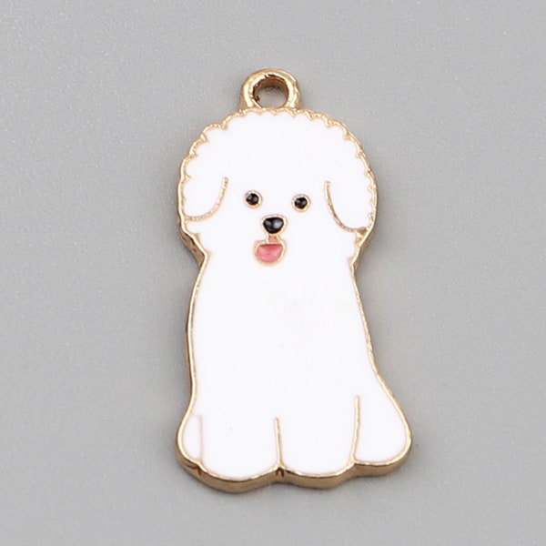 Cute Enameled White Fluffy Dog Charm