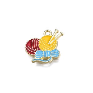 Colorful Enamel Yarn and Knitting Needles Charm