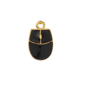 May include: A gold-colored computer mouse charm with a black enamel finish. The charm has a loop at the top for attaching to a necklace or bracelet. The mouse design includes a scroll wheel and left and right mouse buttons.