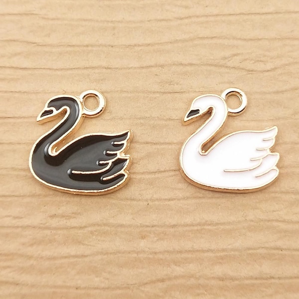 Enameled Swan Charm**Black or White