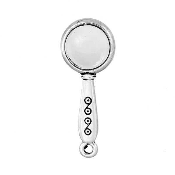 3D Antique Silver Magnifying Glass Charm