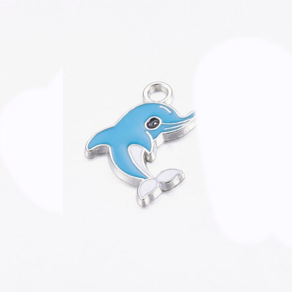 Dolphin Blue Enameled Charm