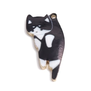 Adorable Black & White Enameled Cat Charm
