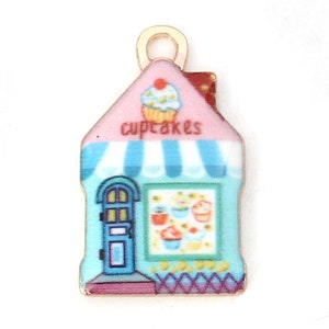 Enameled Cupcake Bakery House Pendant/Charm