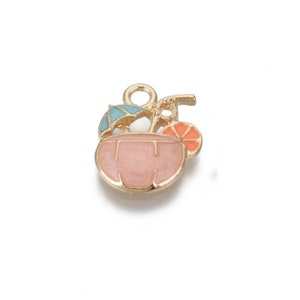 Coconut Cocktail Pink Enameled Mixed Drink Charm