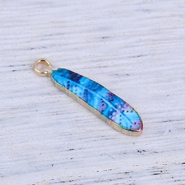 Feather Enameled Blue Charm