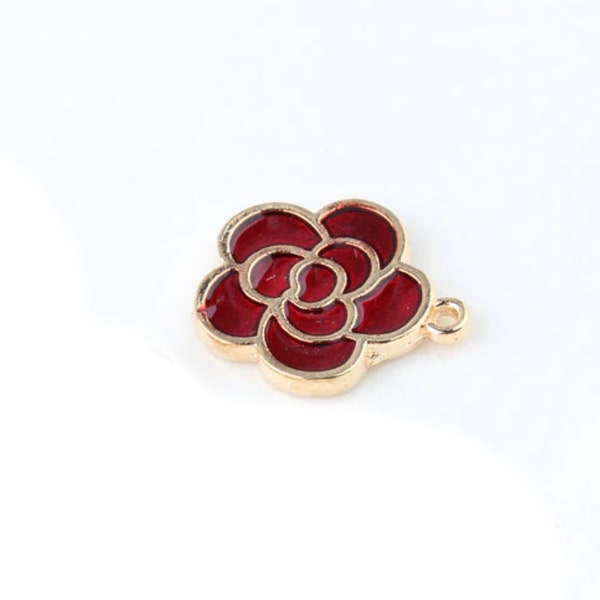 Burgandy Enameled Flower Charm