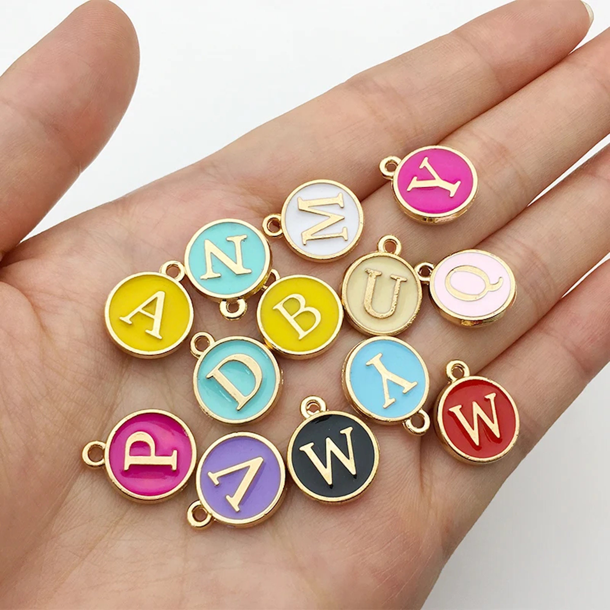 Small Colorful Enamel Letters Round Charm - Etsy