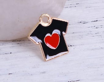 Black Enameled T Shirt w/Heart Charm
