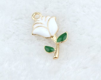 Enameled White Rose Charm