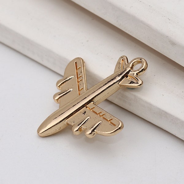 3D Golden Airplane Charm