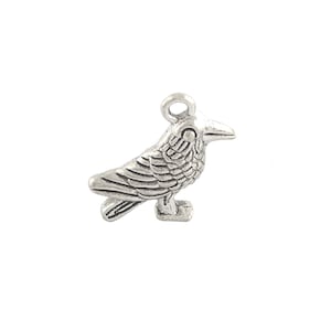 May include: Silver crow charm with detailed wings and a loop for attaching to jewelry or crafts.