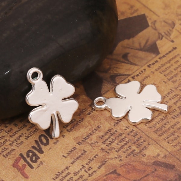 Bright Silver Shiny Four Leaf Clover Shamrock Charm