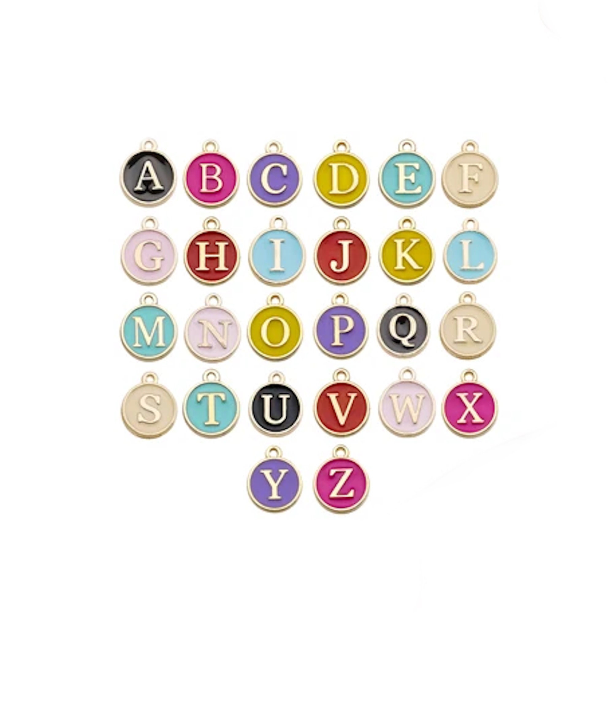 Small Colorful Enamel Letters Round Charm - Etsy