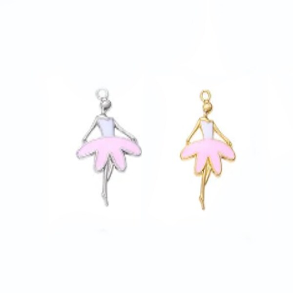 Enameled Pink/White Ballerina/Party Dress Charm*Gold or Silver