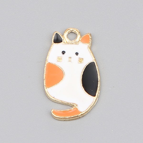 Sweet Fat Calico Enameled Cat Charm