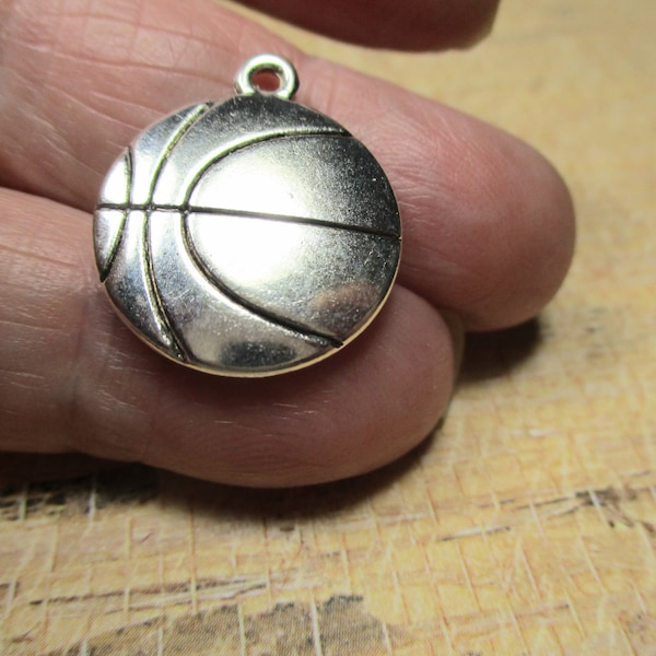 Large Antique Silver Basketball Charm/Pendant