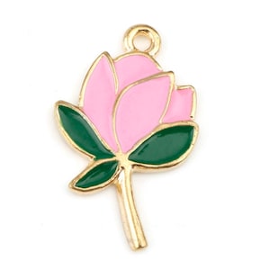Enameled Pink Tulip Flower Charm