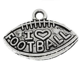May include: Silver charm shaped like a football with the words "I love football" and a heart.