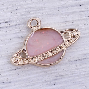 Glittery Pink Resin  Saturn Charm