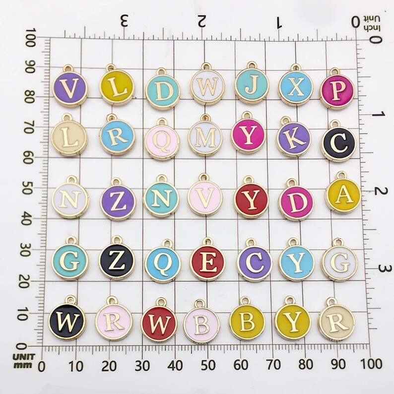 Small Colorful Enamel Letters Round Charm - Etsy