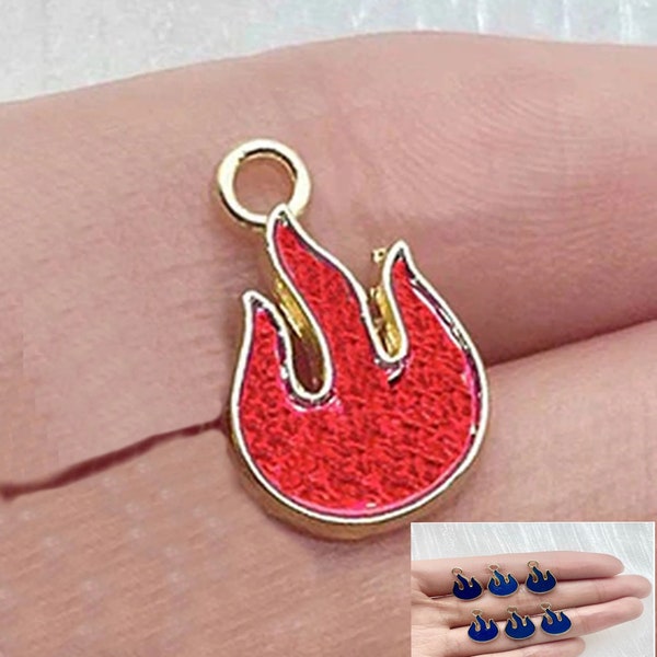 Enamel Red or Blue Flame Charm