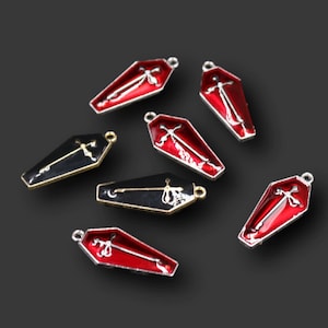 Enameled Blood Red or Black Coffin Charm